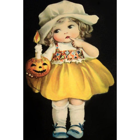 Joyful Halloween Yellow Dress.tif White Modern Wood Framed Art Print by Vintage Apple Collection
