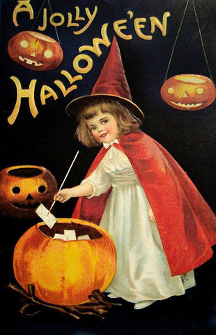 Little Red Halloween Witch.tif White Modern Wood Framed Art Print with Double Matting by Vintage Apple Collection