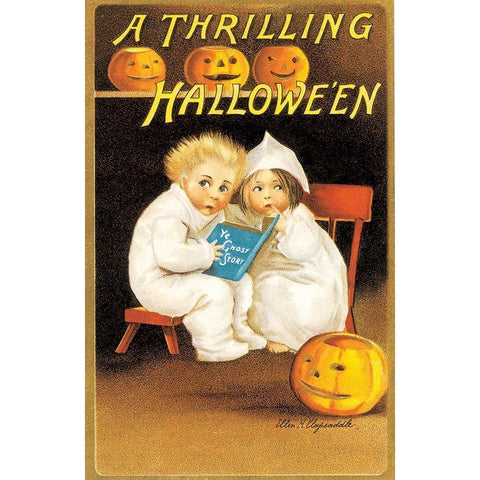 Thrilling Halloween.tif Black Modern Wood Framed Art Print by Vintage Apple Collection