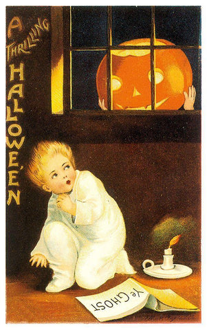 Thrilling Ii Halloween.tif Black Ornate Wood Framed Art Print with Double Matting by Vintage Apple Collection