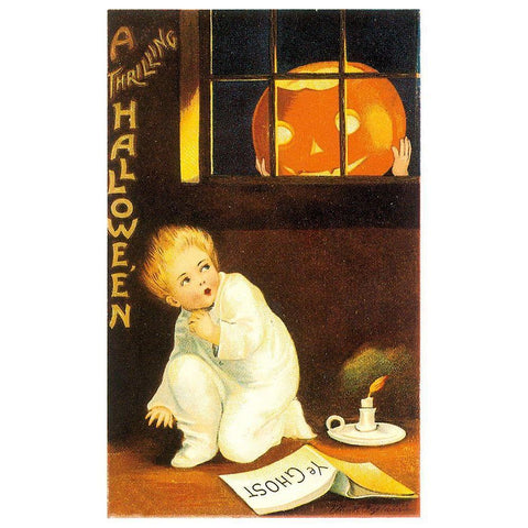 Thrilling Ii Halloween.tif White Modern Wood Framed Art Print by Vintage Apple Collection