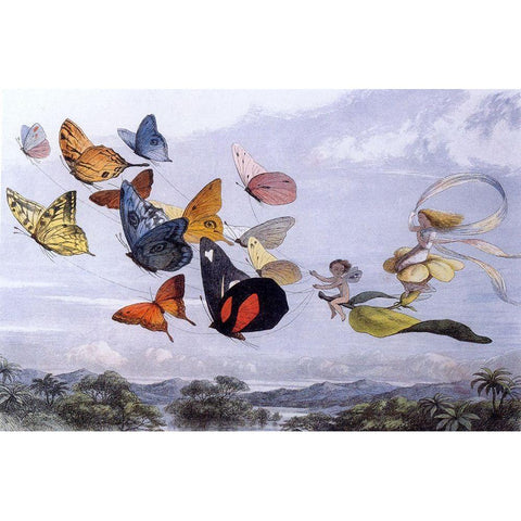 Fairy Butterflies 1 Gold Ornate Wood Framed Art Print with Double Matting by Vintage Apple Collection