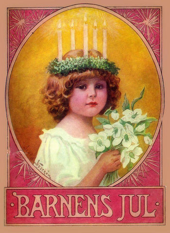 Barnens Jul White Modern Wood Framed Art Print with Double Matting by Vintage Apple Collection