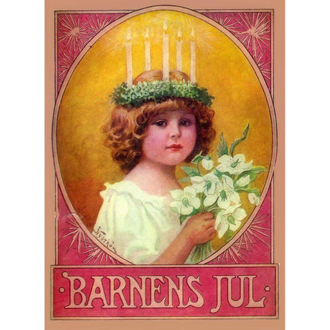 Barnens Jul White Modern Wood Framed Art Print by Vintage Apple Collection