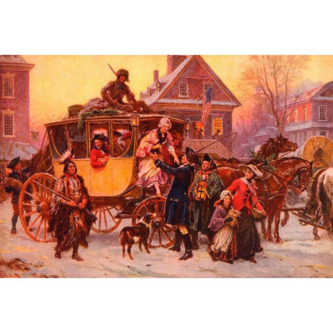 Christmas Carriage Gold Ornate Wood Framed Art Print with Double Matting by Vintage Apple Collection