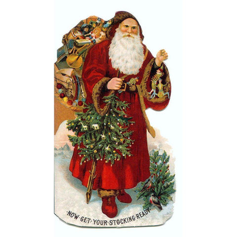 Christmas Stocking Santa Black Modern Wood Framed Art Print by Vintage Apple Collection