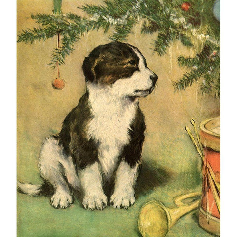 Doggy White Modern Wood Framed Art Print by Vintage Apple Collection