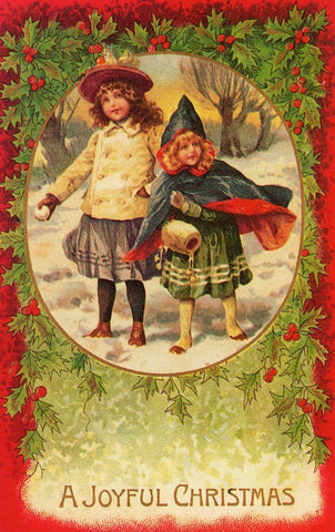 Joyful Christmas White Modern Wood Framed Art Print with Double Matting by Vintage Apple Collection