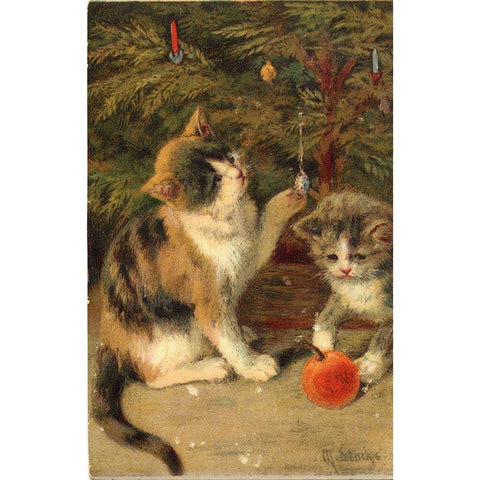 Kitty Cats Black Modern Wood Framed Art Print by Vintage Apple Collection