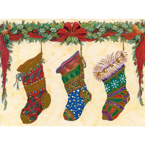 Xmas Stockings Gold Ornate Wood Framed Art Print with Double Matting by Vintage Apple Collection