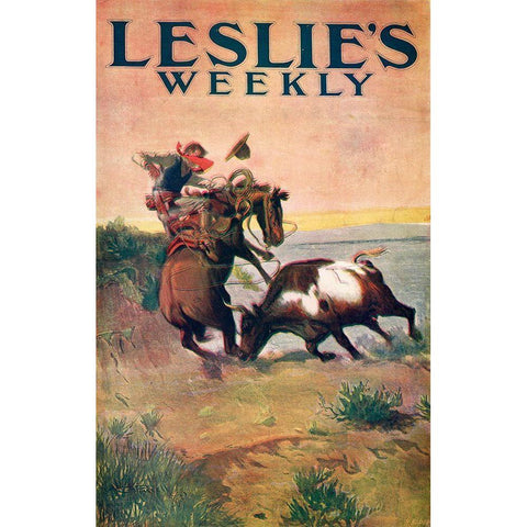 Charles Marion Russell - Leslies Weekly Gold Ornate Wood Framed Art Print with Double Matting by Vintage Apple Collection