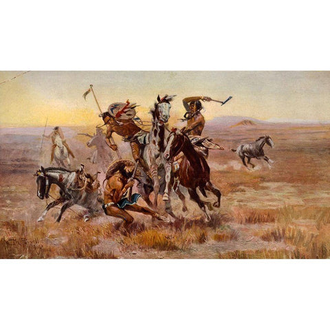 Charles Marion Russell - Souix Blackfeet Black Modern Wood Framed Art Print with Double Matting by Vintage Apple Collection