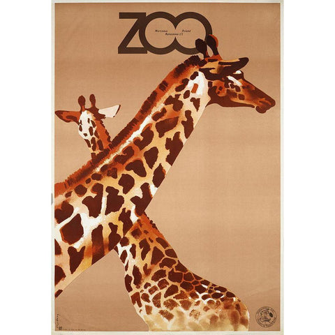 Giraffe Zoo Poland Gold Ornate Wood Framed Art Print with Double Matting by Vintage Apple Collection