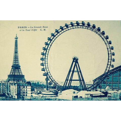 Grande Roue Carte Postale 1 White Modern Wood Framed Art Print by Vintage Apple Collection