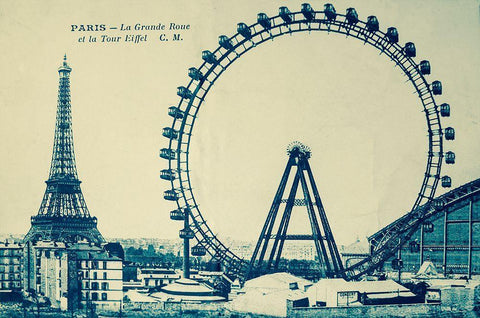 Grande Roue Carte Postale 1 Black Ornate Wood Framed Art Print with Double Matting by Vintage Apple Collection