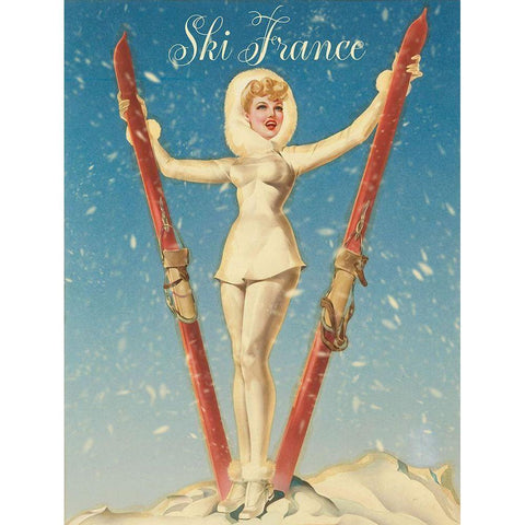 Ski France Glam Gold Ornate Wood Framed Art Print with Double Matting by Vintage Apple Collection