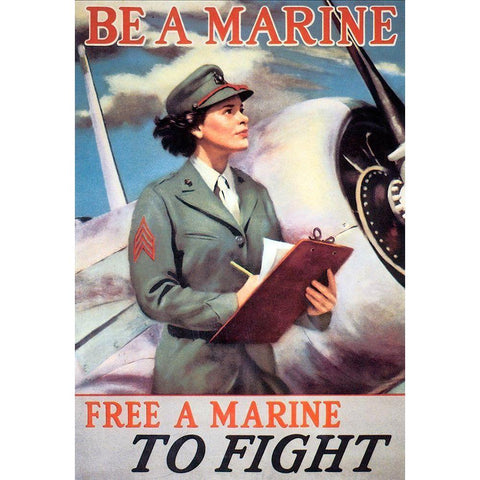 Woman Marines Black Modern Wood Framed Art Print by Vintage Apple Collection