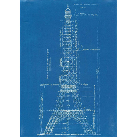 Eiffel Tower Blueprint Black Modern Wood Framed Art Print by Vintage Apple Collection