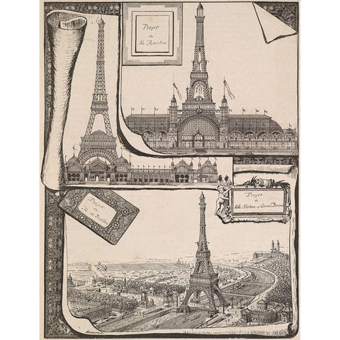 Plans Paris Exposition Gold Ornate Wood Framed Art Print with Double Matting by Vintage Apple Collection