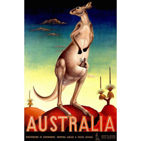 Australia Kanga Gold Ornate Wood Framed Art Print with Double Matting by Vintage Apple Collection