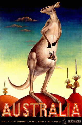 Australia Kanga White Modern Wood Framed Art Print with Double Matting by Vintage Apple Collection