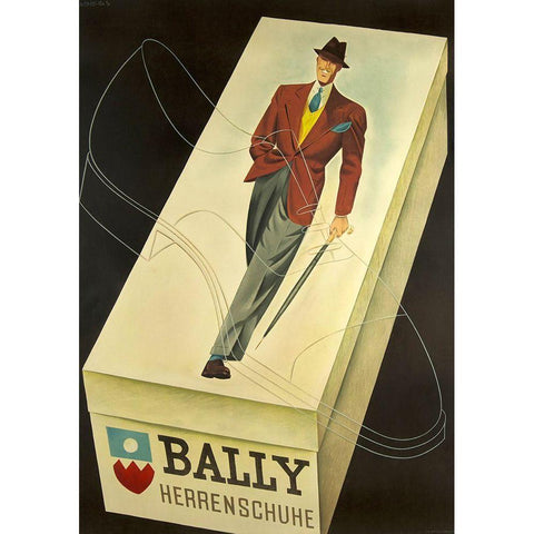 Bally Box Gold Ornate Wood Framed Art Print with Double Matting by Vintage Apple Collection