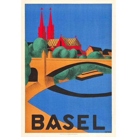 Basel Black Modern Wood Framed Art Print with Double Matting by Vintage Apple Collection