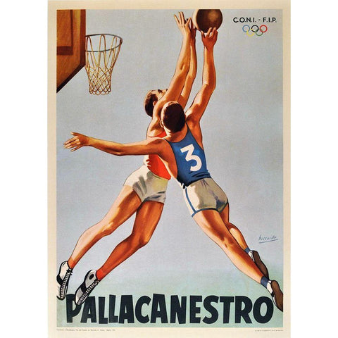 Basketball Pallacanestro White Modern Wood Framed Art Print by Vintage Apple Collection