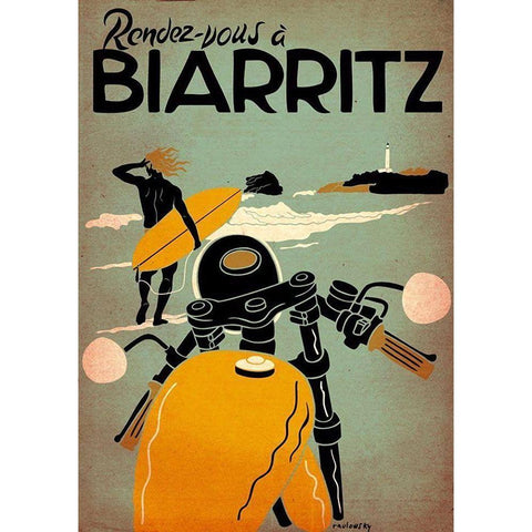 Biarritz Black Modern Wood Framed Art Print with Double Matting by Vintage Apple Collection