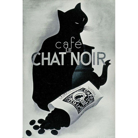 Chat noir Coffee Black Modern Wood Framed Art Print with Double Matting by Vintage Apple Collection