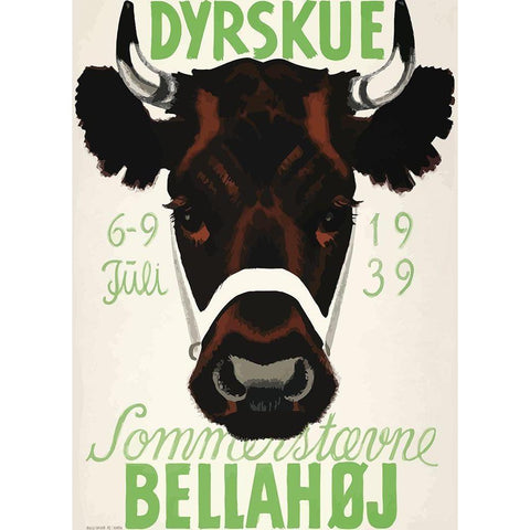 Dyrskue Danish Cow Black Modern Wood Framed Art Print with Double Matting by Vintage Apple Collection