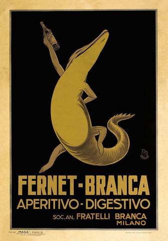 Fernet Branca Black Ornate Wood Framed Art Print with Double Matting by Vintage Apple Collection