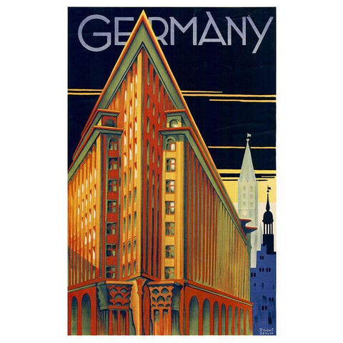 Germany White Modern Wood Framed Art Print by Vintage Apple Collection