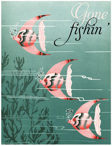 Gone Fishin Black Ornate Wood Framed Art Print with Double Matting by Vintage Apple Collection