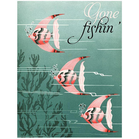 Gone Fishin Black Modern Wood Framed Art Print with Double Matting by Vintage Apple Collection