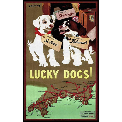 Lucky Dogs Gold Ornate Wood Framed Art Print with Double Matting by Vintage Apple Collection