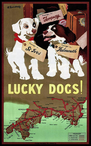 Lucky Dogs Black Ornate Wood Framed Art Print with Double Matting by Vintage Apple Collection