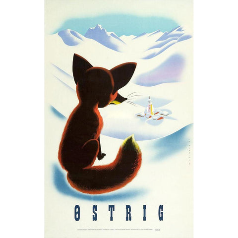 Ski-Ostrig White Modern Wood Framed Art Print by Vintage Apple Collection