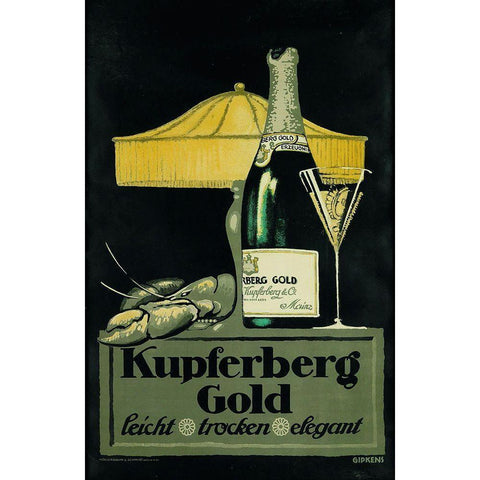 Champagne Lobster Black Modern Wood Framed Art Print with Double Matting by Vintage Apple Collection