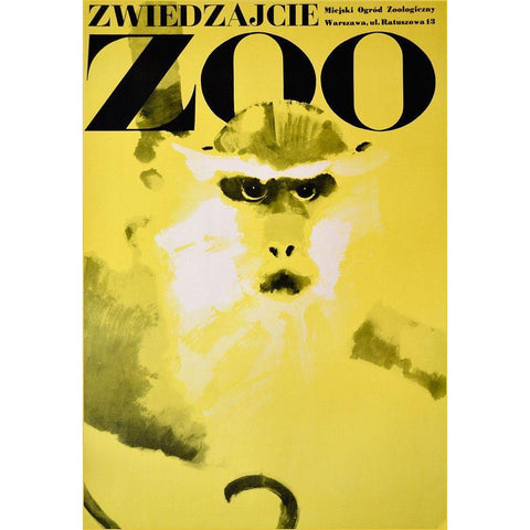 Monkey-Zoo White Modern Wood Framed Art Print by Vintage Apple Collection