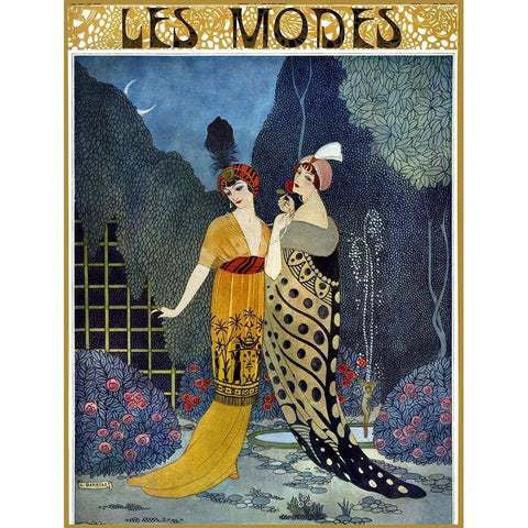 Art Deco Fashion Ladies Black Modern Wood Framed Art Print with Double Matting by Vintage Apple Collection