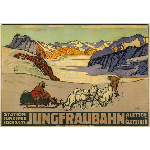 Jungfraubahn Gold Ornate Wood Framed Art Print with Double Matting by Vintage Apple Collection