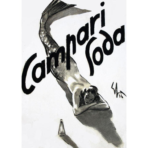 Mermaid Campari 1936 Black Modern Wood Framed Art Print with Double Matting by Vintage Apple Collection