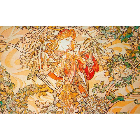 Mucha Woman With Daisy Archival Vers Gold Ornate Wood Framed Art Print with Double Matting by Vintage Apple Collection