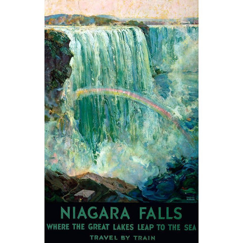 Niagara Falls Black Modern Wood Framed Art Print with Double Matting by Vintage Apple Collection