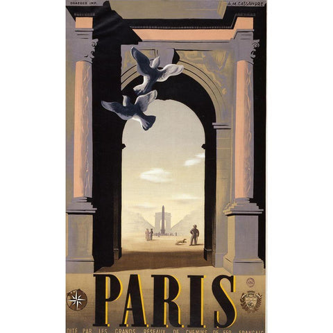 Paris Arc Triomph Black Modern Wood Framed Art Print with Double Matting by Vintage Apple Collection