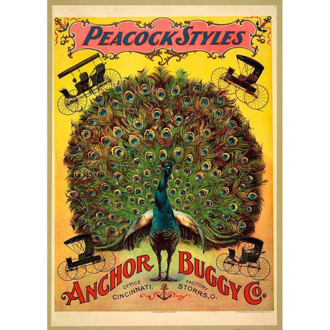 Peacock Buggy Black Modern Wood Framed Art Print by Vintage Apple Collection