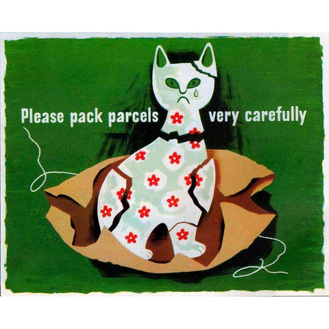 Please Pack Parcels Black Modern Wood Framed Art Print with Double Matting by Vintage Apple Collection