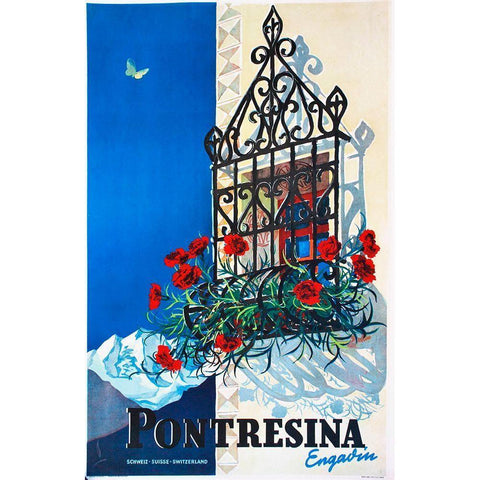 Pontresina Black Modern Wood Framed Art Print by Vintage Apple Collection
