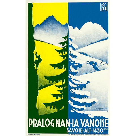 Pralognan Ski Black Modern Wood Framed Art Print by Vintage Apple Collection